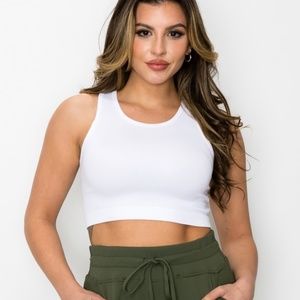 Yelete White  Women's Ribbed High Neck Cropped Tank Top